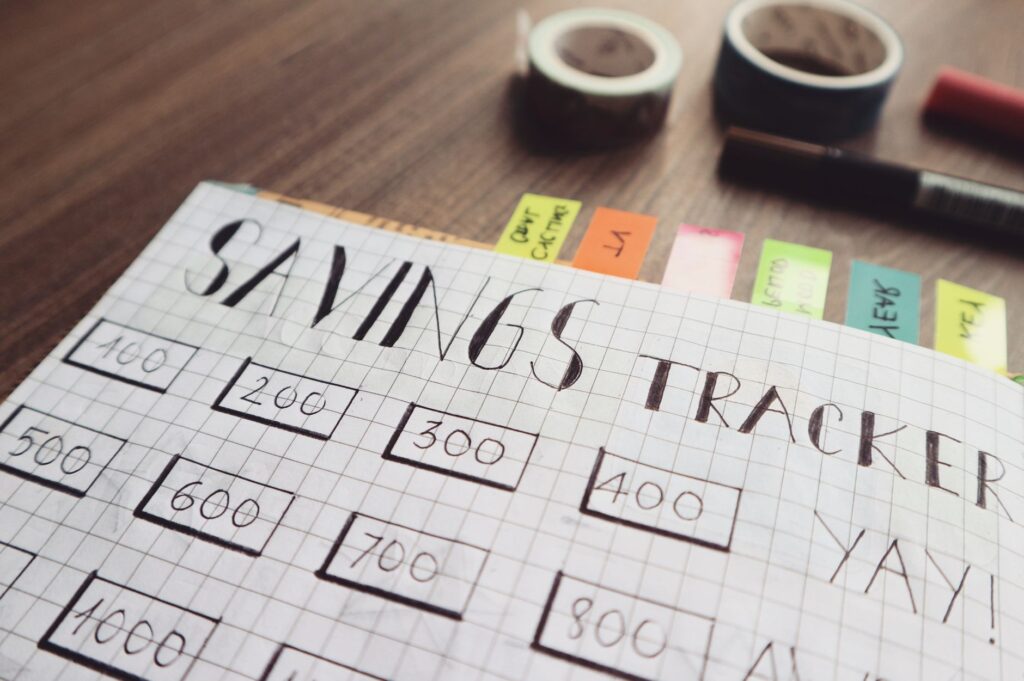 A handmade savings tracker used for budgeting practice